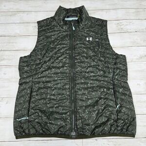 Under Armour Puffer Vest Womens Large Green ColdGear 1280896 Abstract Full Zip